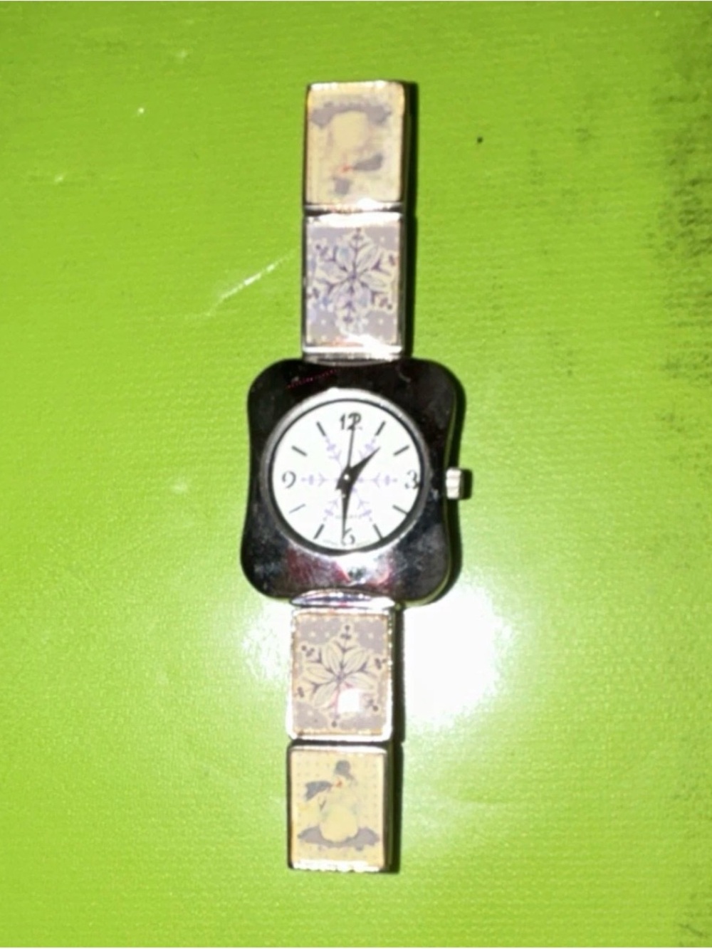 Silver-tone Square Face Bracelet Watch with Decorative Links